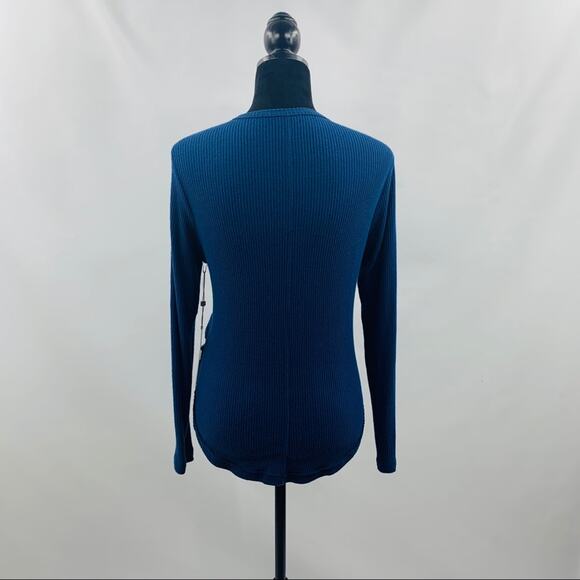 Caslon Dark Blue Faux Wrap V Neck Ribbed Tee - Picture 8 of 10